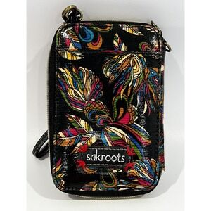 SAKROOTS Wristlet Wallet Smartphone Holder Bifold Peace Birds Peacock Zip Around